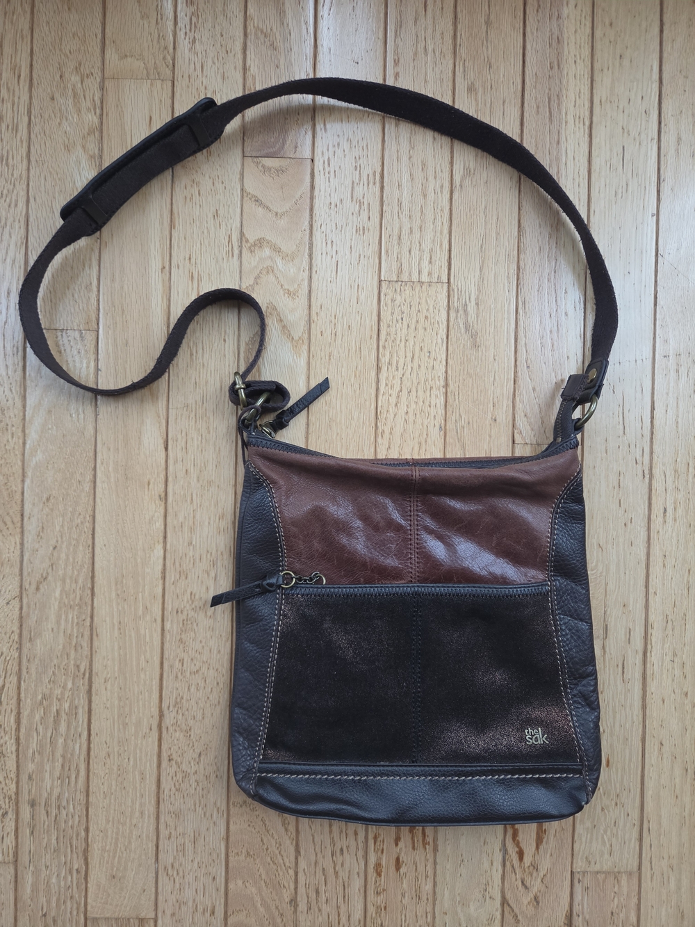 The Sak Iris 100% Leather  Crossbody Bag Teak Multi Patchwork Boho